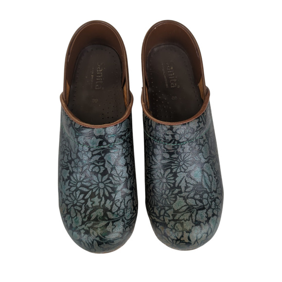 Sanita Agda Leather Clogs Comfort Danish Green Floral EU 39 Women's Size 8.5-9 - Picture 4 of 7